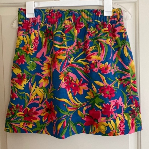 J Crew Linen Blend Tropical Floral Sidewalk Blue Pink Green Skirt Size 6 - Picture 1 of 6